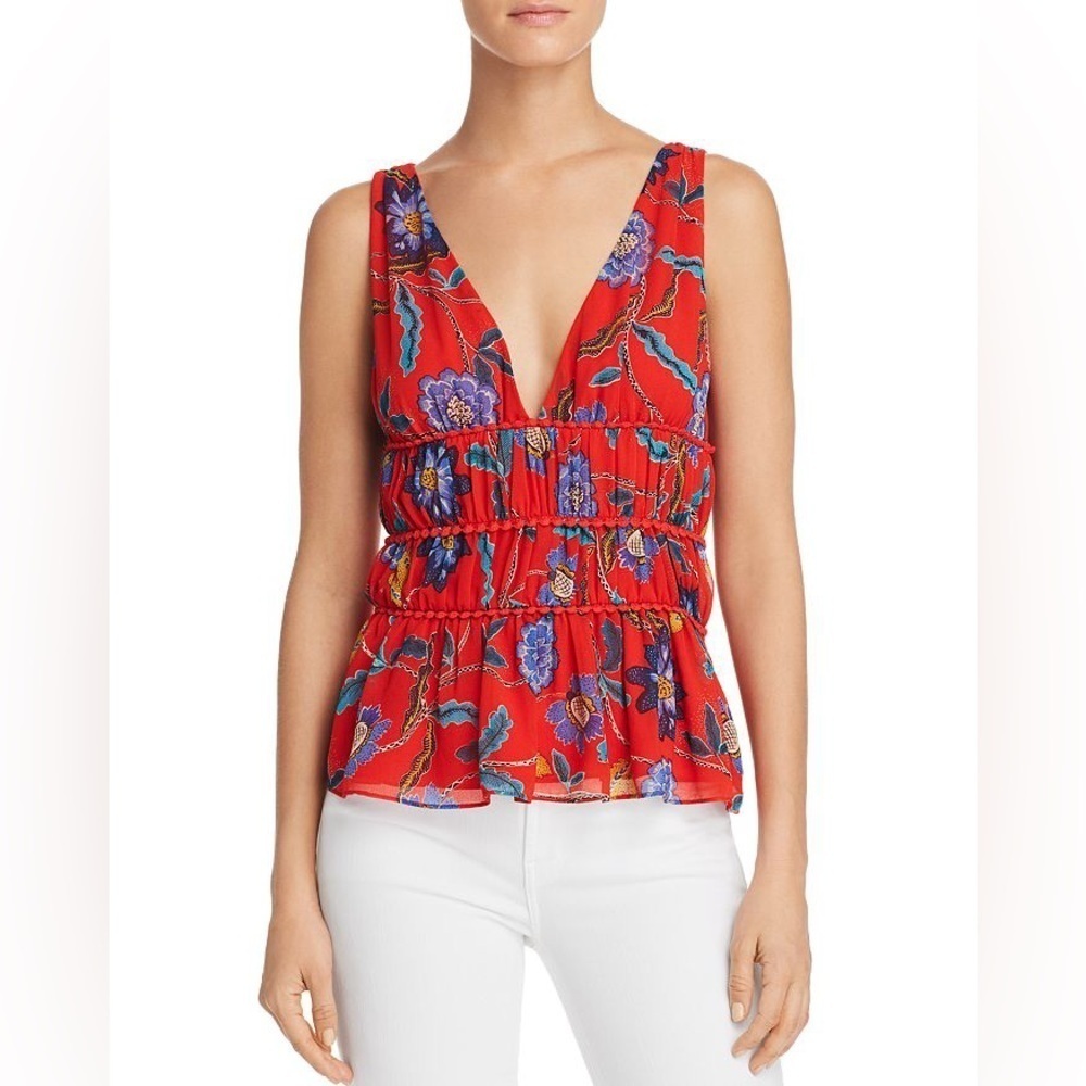 Rebecca‎ Minkoff Lucy Floral V-Neck Tank Top Size Small